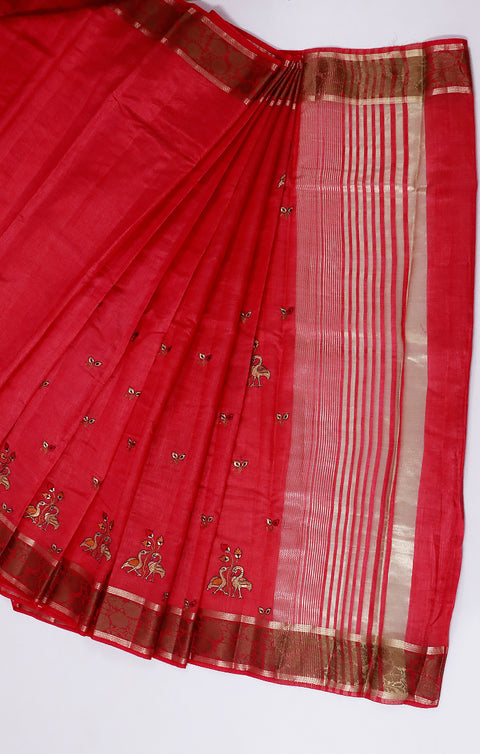 Designer Red Color Soft Silk Saree For Casual & Party Wear (D576)