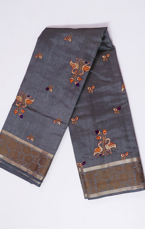 Designer Gray Color Soft Silk Saree For Casual & Party Wear (D600)
