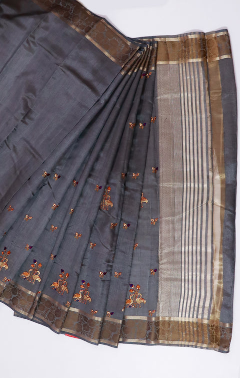 Designer Gray Color Soft Silk Saree For Casual & Party Wear (D600)