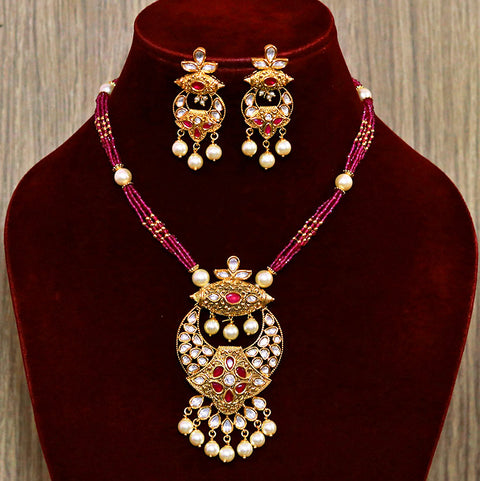 Designer Gold Plated Royal Kundan Ruby Pendant Set (D577)