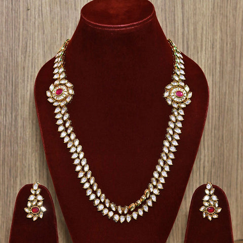 Designer Royal Kundan & Ruby Long Necklace with Earrings (D567)