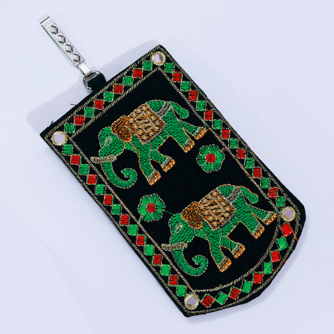Designer Embroidered Mobile-Phone Pouch Cover with Purse Pocket and Sari Hook for Women (D1)