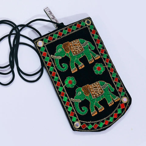 Designer Embroidered Mobile-Phone Pouch Cover with Purse Pocket and Sari Hook for Women (D1)