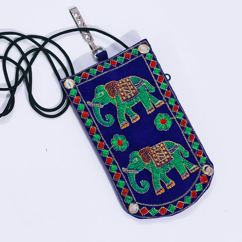 Designer Embroidered Mobile-Phone Pouch Cover with Purse Pocket and Sari Hook for Women (D4)
