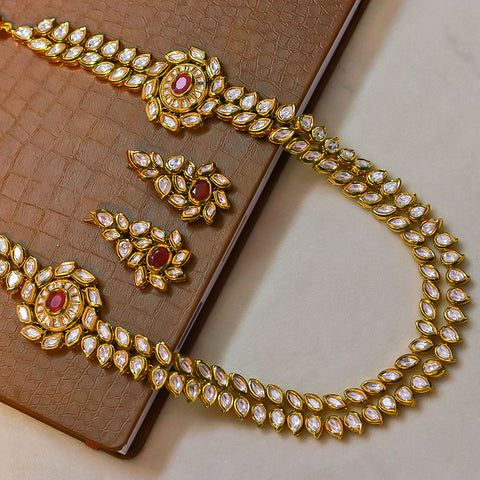 Designer Royal Kundan & Ruby Long Necklace with Earrings (D567)