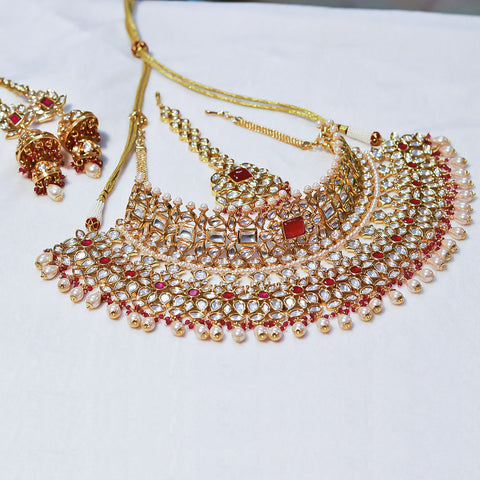 Designer Bridal Gold Plated Royal Kundan & Ruby Necklace (D558)
