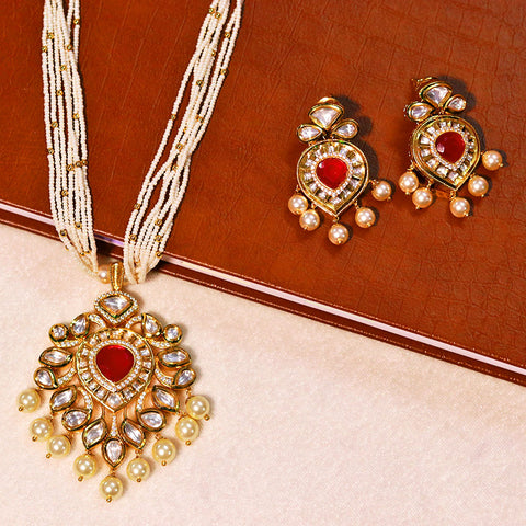 Designer Gold Plated Royal Kundan Pendant Set (D589)