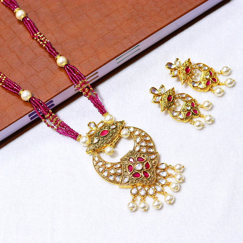 Designer Gold Plated Royal Kundan Ruby Pendant Set (D577)