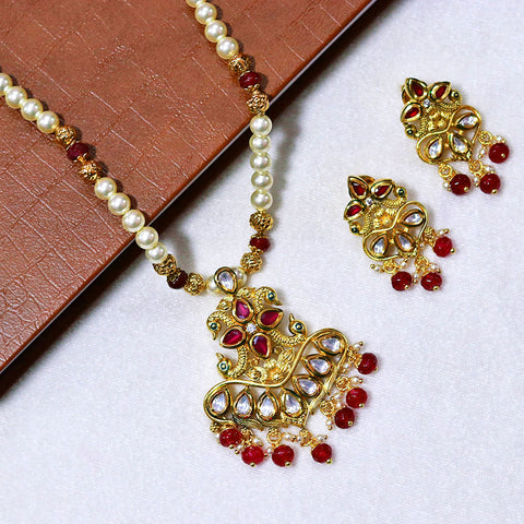 Designer Gold Plated Royal Kundan Ruby Pendant Set (D587)