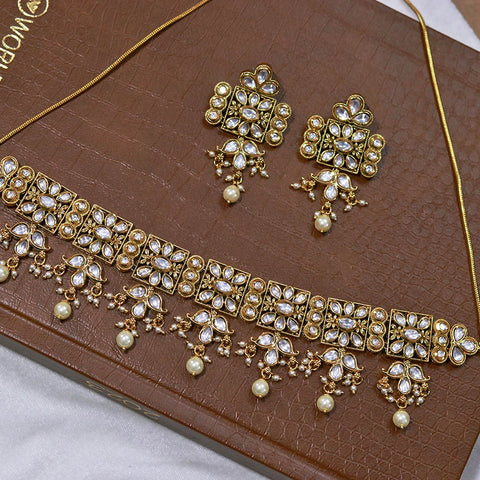 Designer Gold Plated Royal Kundan Necklace With Earrings (D572)