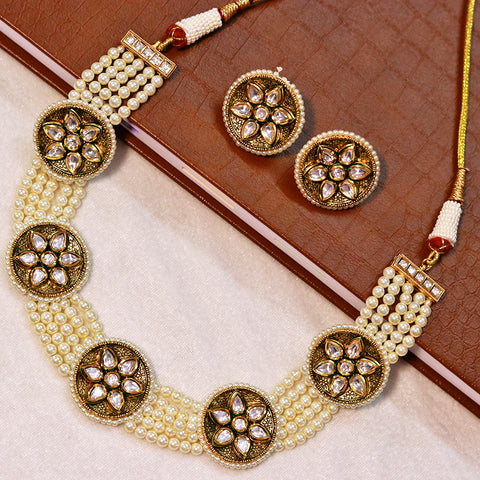 Designer Gold Plated Royal Kundan & Choker Style Necklace with Earrings (D606)