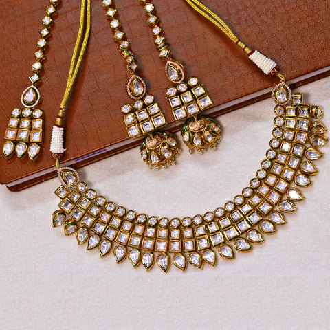 Designer Royal Kundan Necklace with Kanauti Earrings & Mangtikka (D595)
