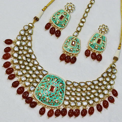 Designer Bridal Gold Plated Royal Kundan Necklace With Mang Tikka (D563)