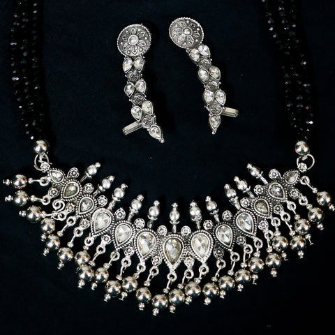 Designer Silver Oxidized Necklace with Earrings (D490)