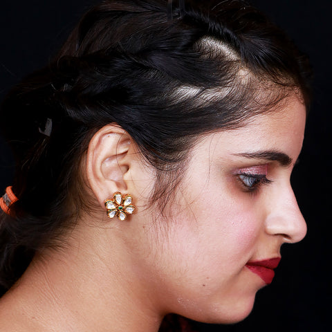 Green Designer Royal Kundan Gold Plated Studs (Design 74)