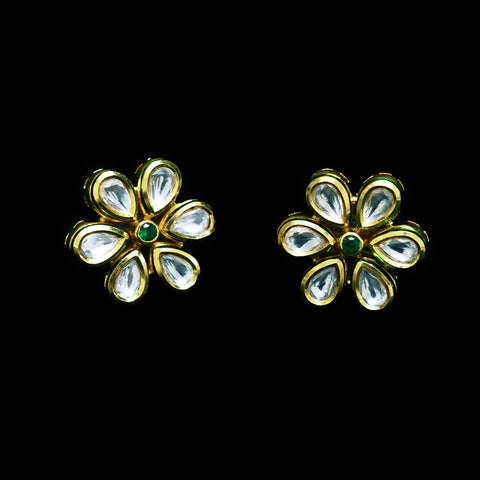 Green Designer Royal Kundan Gold Plated Studs (Design 74)