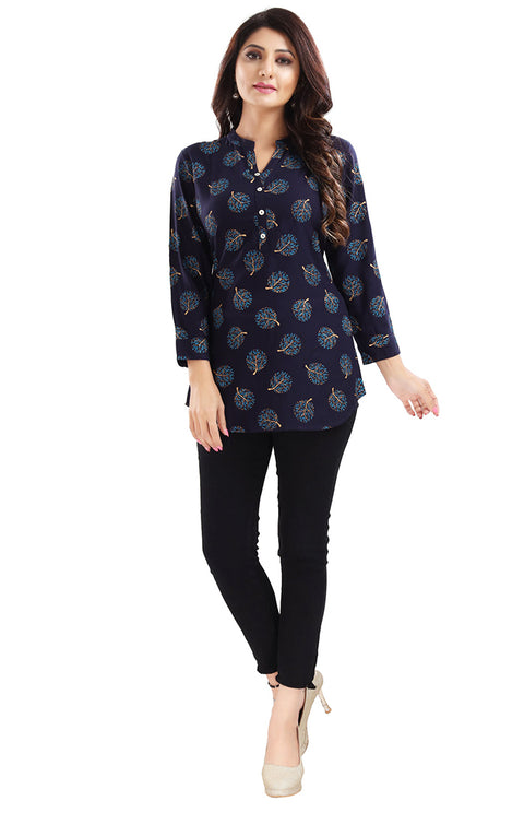 Captivating Navy Blue Color Indian Ethnic Kurti For Casual Wear (K530)