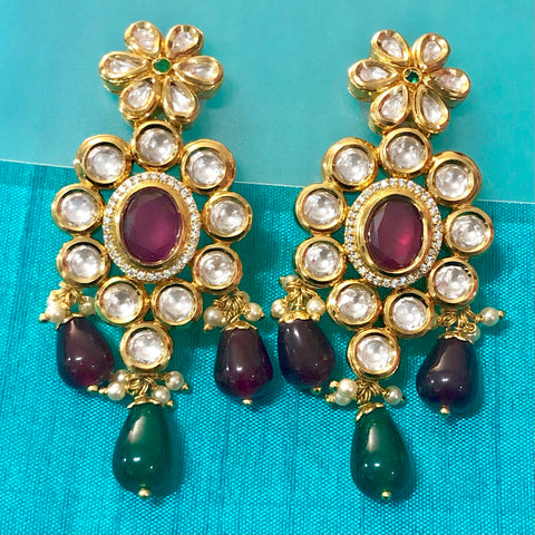 Gold Plated Kundan Earrings (Design 41) - PAAIE
