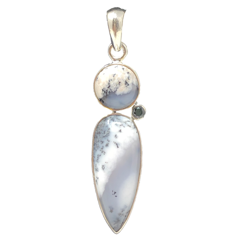 925 Dendritic Opal and Onyx Stone Sterling Silver Pendant - PAAIE