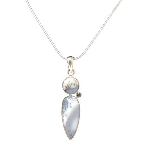 925 Dendritic Opal and Onyx Stone Sterling Silver Pendant - PAAIE