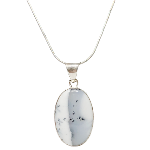 925 Dendritic Opal Oval Sterling Silver Pendant - PAAIE