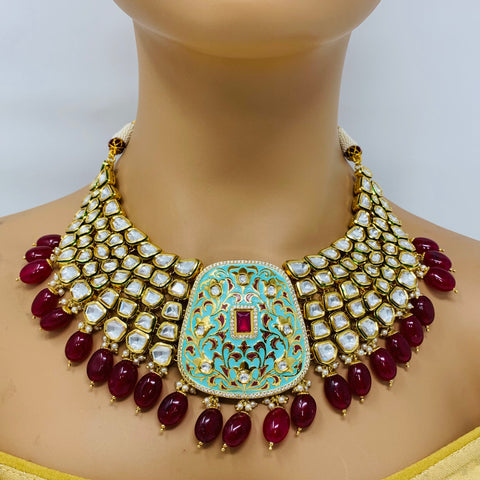 Designer Bridal Gold Plated Royal Kundan Necklace With Mang Tikka (D563)