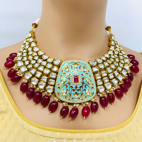 Designer Bridal Gold Plated Royal Kundan Necklace With Mang Tikka (D563)