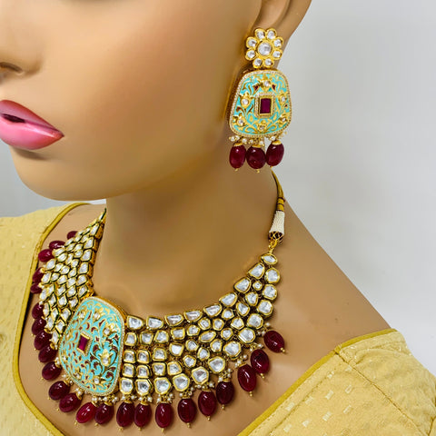 Designer Bridal Gold Plated Royal Kundan Necklace With Mang Tikka (D563)