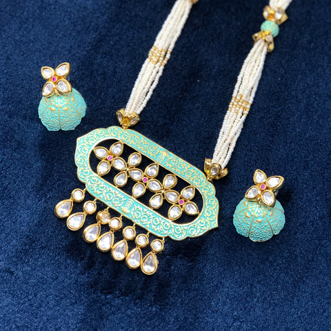 Exquisite Floral Gold Plated Kundan Mint Set - PAAIE