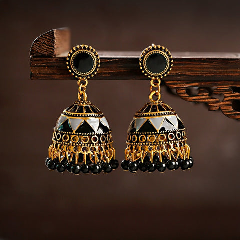 Golden Oxidized Traditional Jhumki Earrings