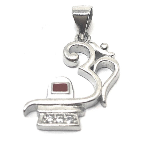 925 OM Pendant with Shiva ling Matte Silver Pendant (Design 42) - PAAIE