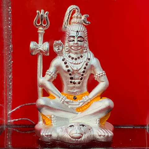 999 Pure Silver Shiva Idol with Orange Clothing in Circular Base - PAAIE