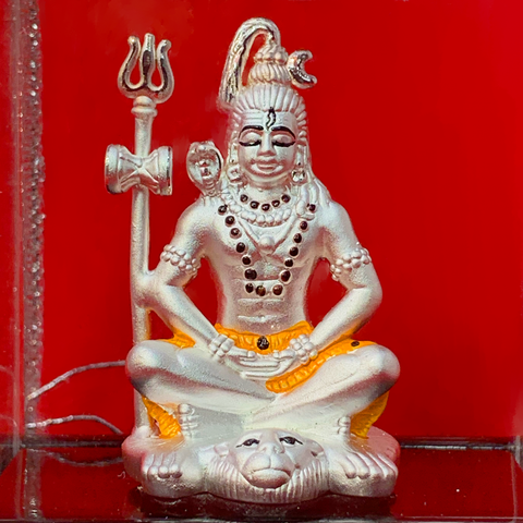 999 Pure Silver Shiva Idol with Orange Clothing in Rectangular Base - PAAIE
