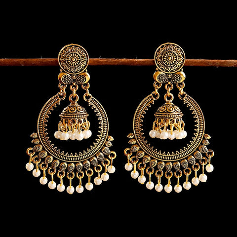 Golden Oxidized Gold Tone Traditional Jhumki Earrings (E230)