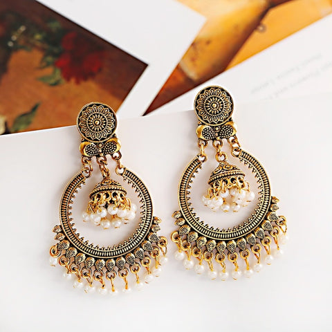 Golden Oxidized Gold Tone Traditional Jhumki Earrings (E230)