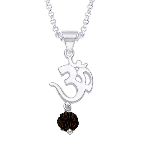 925 OM Silver Pendant with Rudraksha (Design 48) - PAAIE