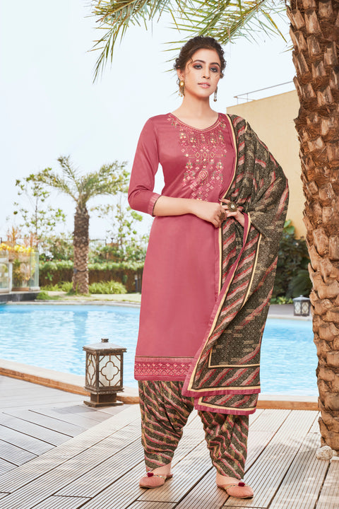 Silk Cotton Suit With Patiala Salwar and Fancy Dupatta (118) - PAAIE