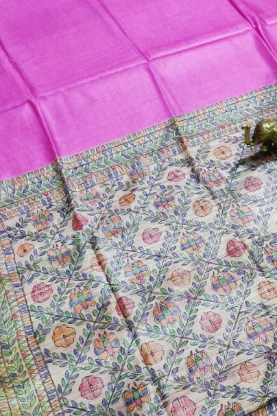 Silk Mark Certified Pure Handloom Tussar Ghicha Silk Saree In Purple Color - PAAIE