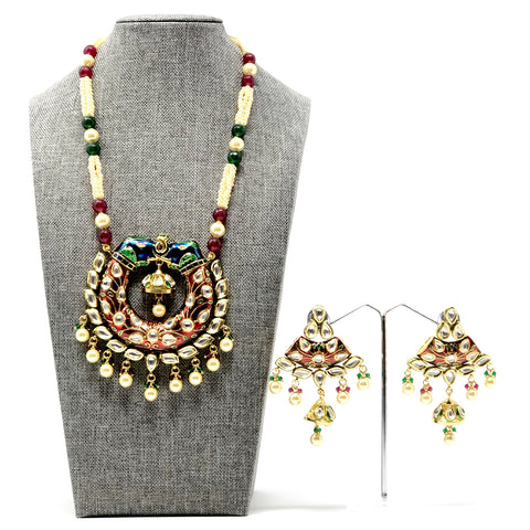 Peacock design Kundan Pearl Necklace Set - PAAIE