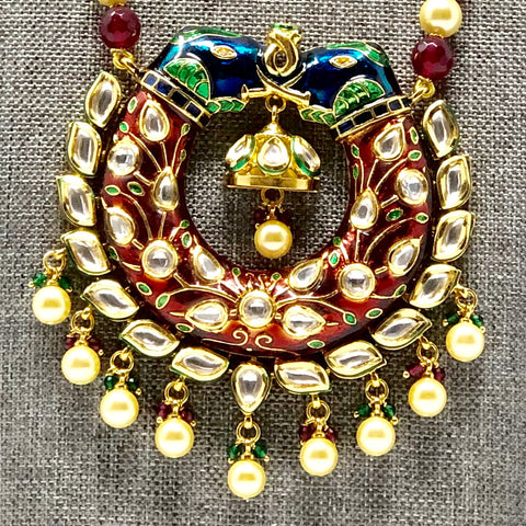 Peacock design Kundan Pearl Necklace Set - PAAIE
