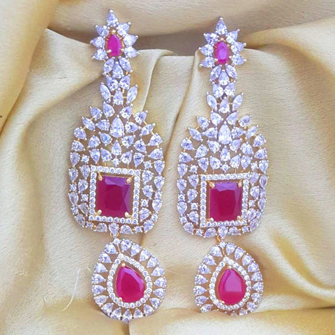 Dangle Semi Precious Ruby American Diamond Earrings - PAAIE