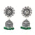 Designer German Silver Floral Jhumki with Green Beads - PAAIE