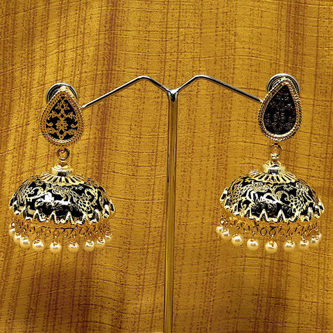 Designer Black Meenakari Gold Jhumki - PAAIE