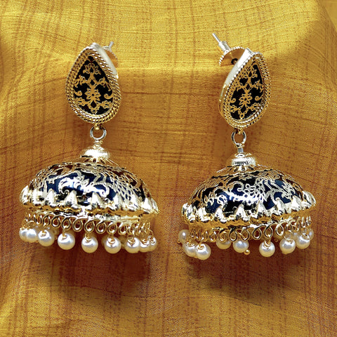 Designer Black Meenakari Gold Jhumki - PAAIE