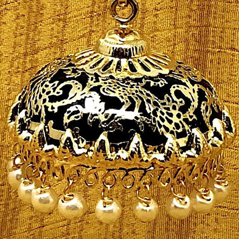 Designer Black Meenakari Gold Jhumki - PAAIE