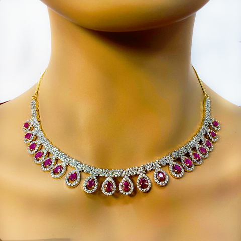 American Diamond Semi-Precious Ruby Set - PAAIE