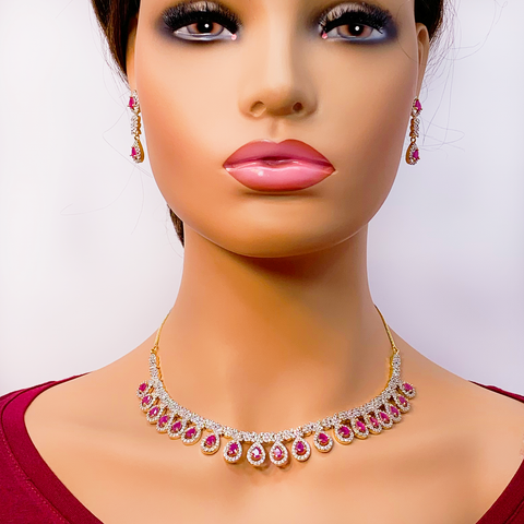 American Diamond Semi-Precious Ruby Set - PAAIE