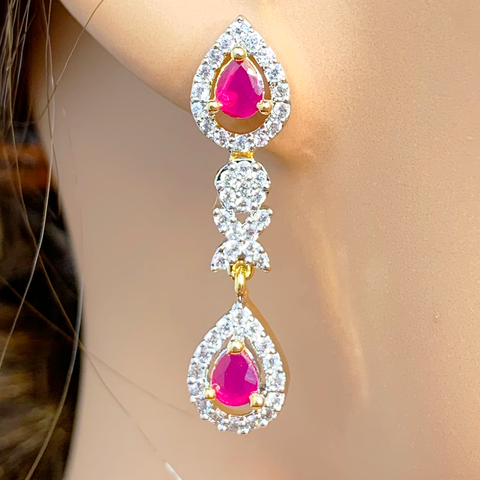 American Diamond Semi-Precious Ruby Set - PAAIE