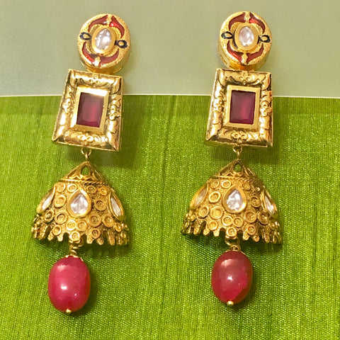 Gold Plated Kundan Earrings (Design 39) - PAAIE
