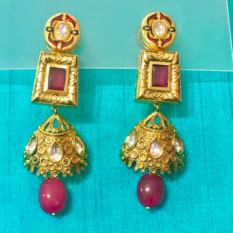 Gold Plated Kundan Earrings (Design 39) - PAAIE
